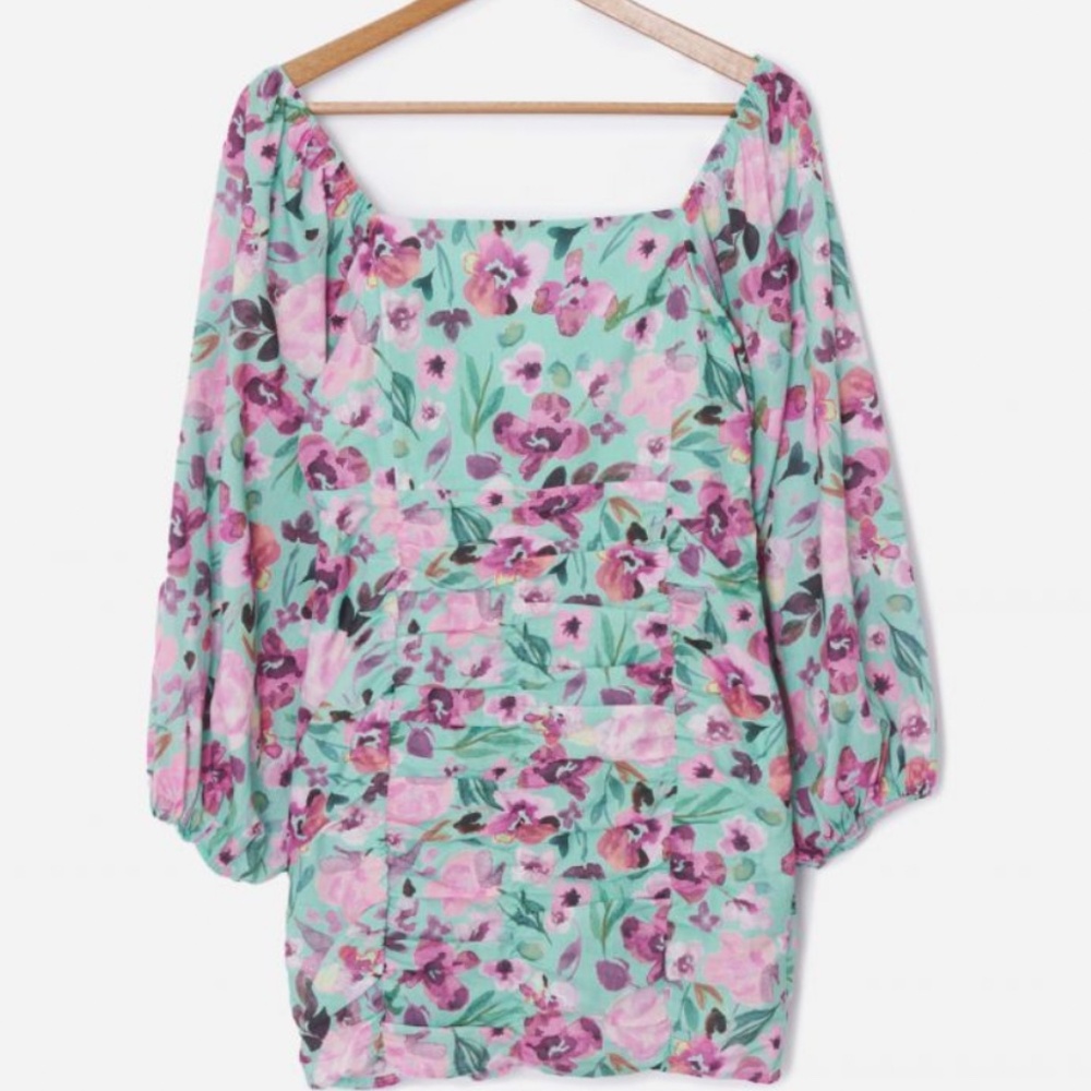 Floral Puff-Sleeve Mini Dress | 100% Cotton | Size XS | Trendy & Chic